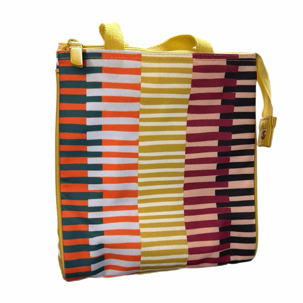 Barnes & Noble Insulated Lunch Tote Bag Multicolor Geometric Stripe Canvas Zip